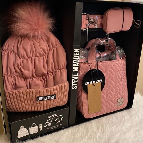 NWT Steve Madden Tote/Crossbody w/ AirPod Case and Hat- 3pc Gift Set - Mauve - Picture 3 of 15